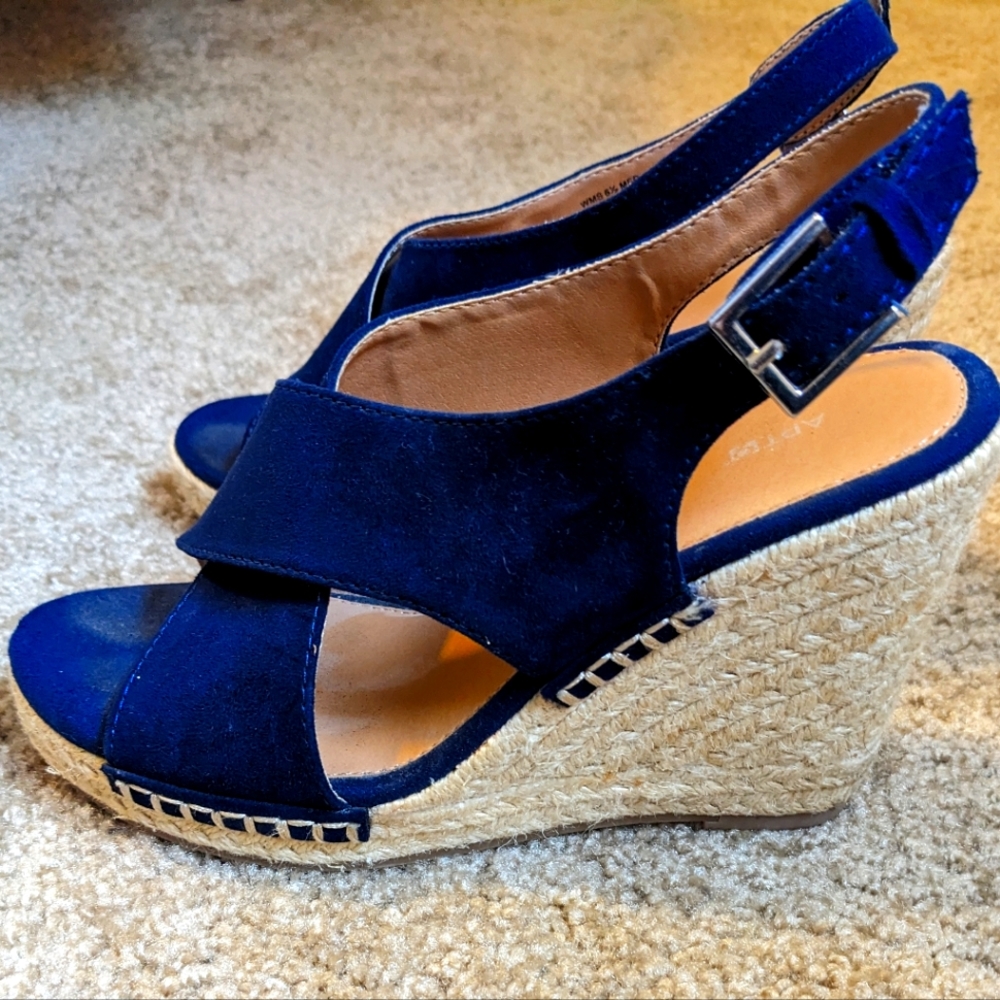 Suede blue espadrilles/wedge heels